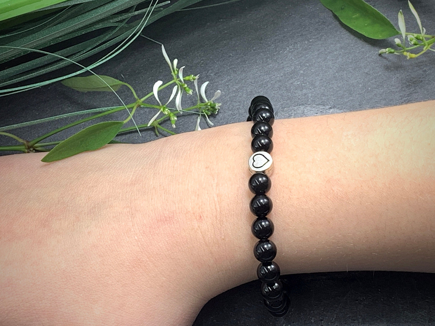 Armband Turmalin echter Naturstein mit Herz DQ - Silber Gold Roségold Gunmetal - spirituelles Armband - starker Schutzstein