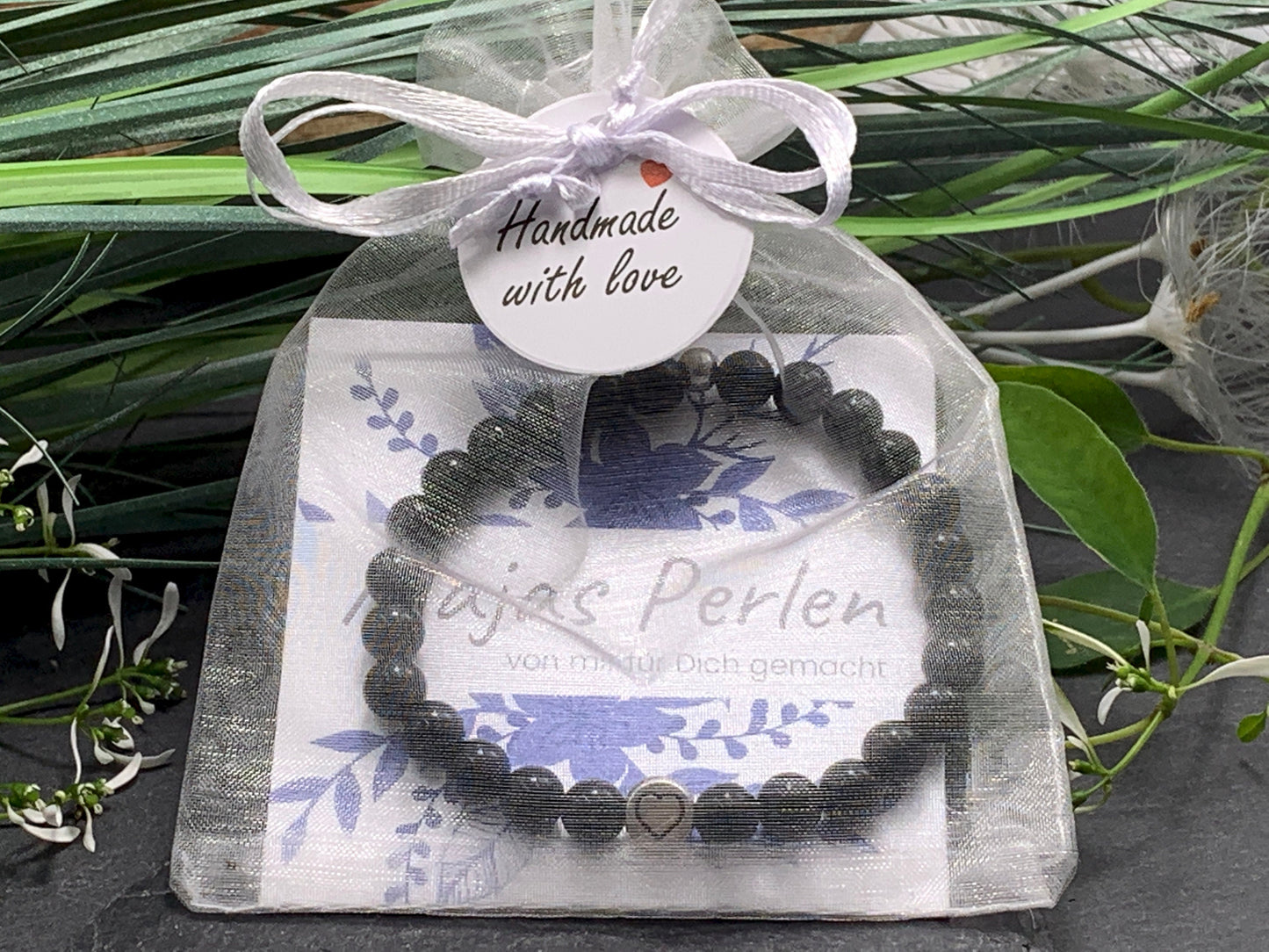 Armband Turmalin echter Naturstein mit Herz DQ - Silber Gold Roségold Gunmetal - spirituelles Armband - starker Schutzstein