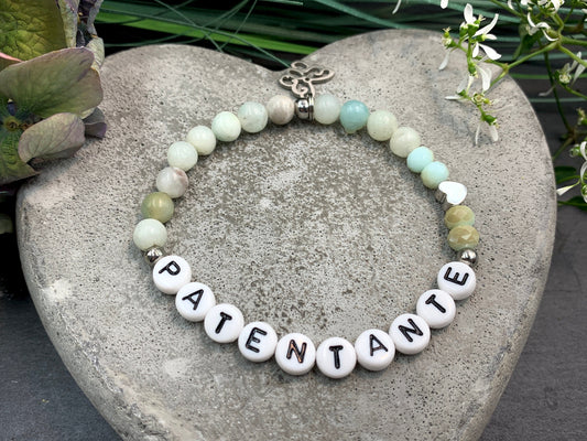 Armband Patentante Amazonit Herzperle platiniert 925 Silber - Frage Patenschaft Andenken an Taufe Taufgeschenk - Wunschedelstein