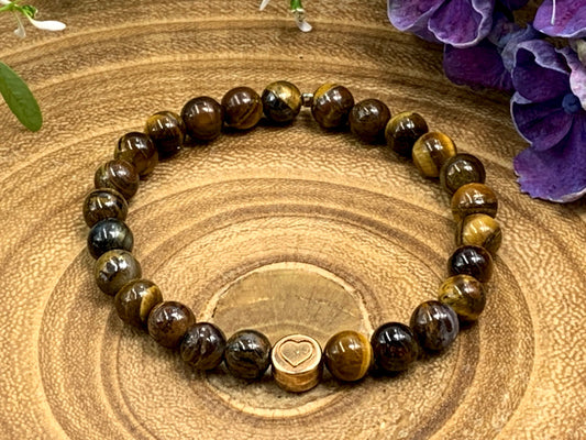 Armband Tigerauge echter Naturstein mit Herz DQ - Silber Gold Roségold Gunmetal - spirituelles Armband - Geschenk Liebe Glück Freundin
