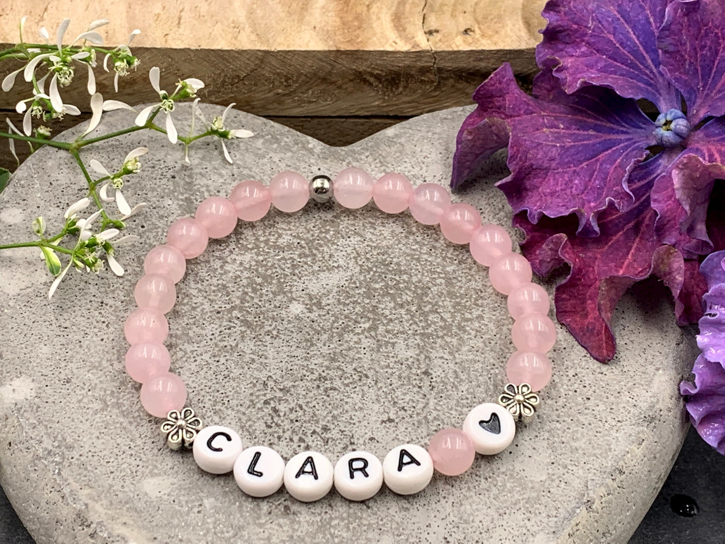 Armband Rosenquarz Clara- Perlenarmband Buchstaben – Geschenk Mama Liebe Mädchen Freundschaft - personalisierbar - diverse Edelsteine