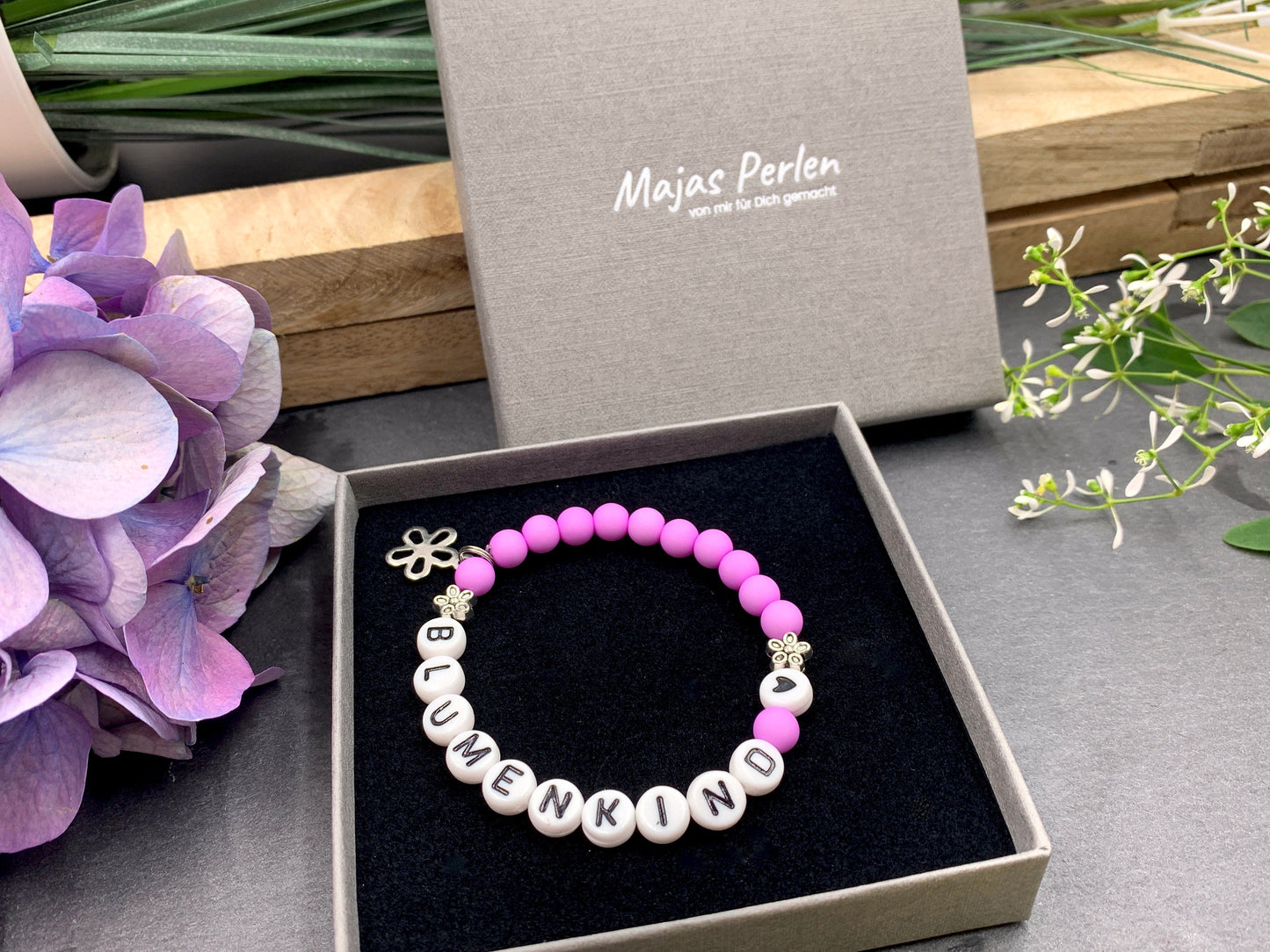 Armband Blumenkind Orchidee - Perlen Acryl 6 mm - Geschenk Blumenmädchen Blumenjunge - Kinder und Hochzeit- Wunschfarbe - personalisierbar