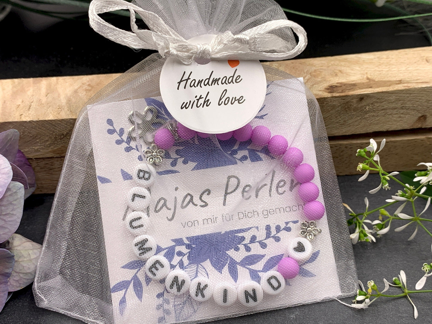 Armband Blumenkind Orchidee - Perlen Acryl 6 mm - Geschenk Blumenmädchen Blumenjunge - Kinder und Hochzeit- Wunschfarbe - personalisierbar