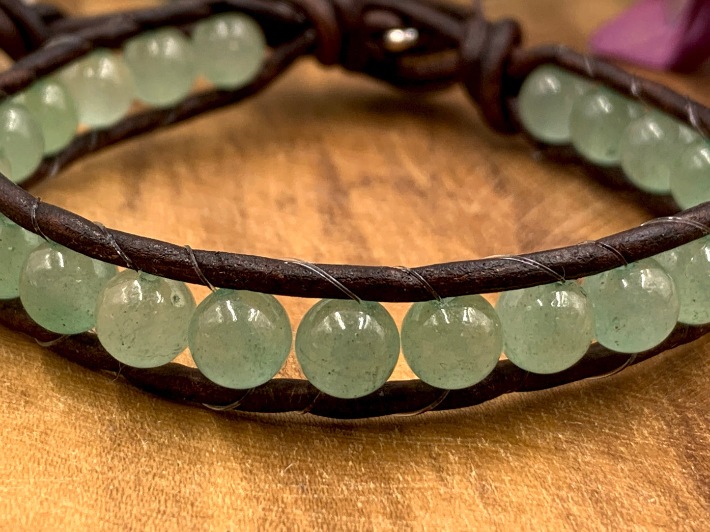 Wickelarmband Aventurin echter Naturstein und Leder - Perlenarmband gewickelt -  Geschenk Mama Geburtstag Freundin - Wunschedelstein