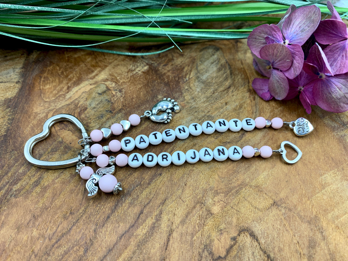 Schlüsselanhänger Patentante Rosa - Geschenk Frage Patenschaft Taufgeschenk - Viele Farben - Edelsteine möglich - personalisierbar