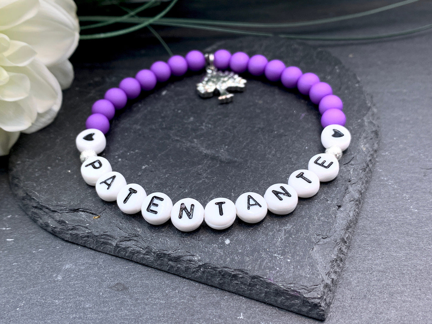 Perlenarmband Patentante Violett Acryl - Geschenk Patin Taufe Patenschaft Taufgeschenk Erinnerung Patenschaft - personalisierbar