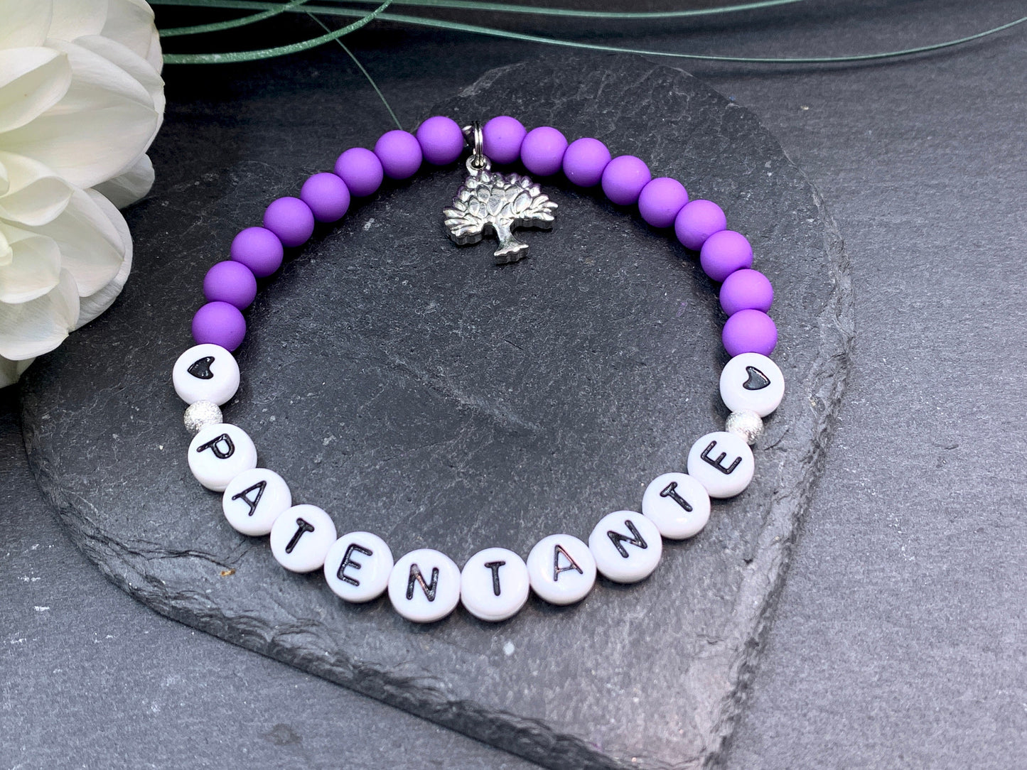 Perlenarmband Patentante Violett Acryl - Geschenk Patin Taufe Patenschaft Taufgeschenk Erinnerung Patenschaft - personalisierbar