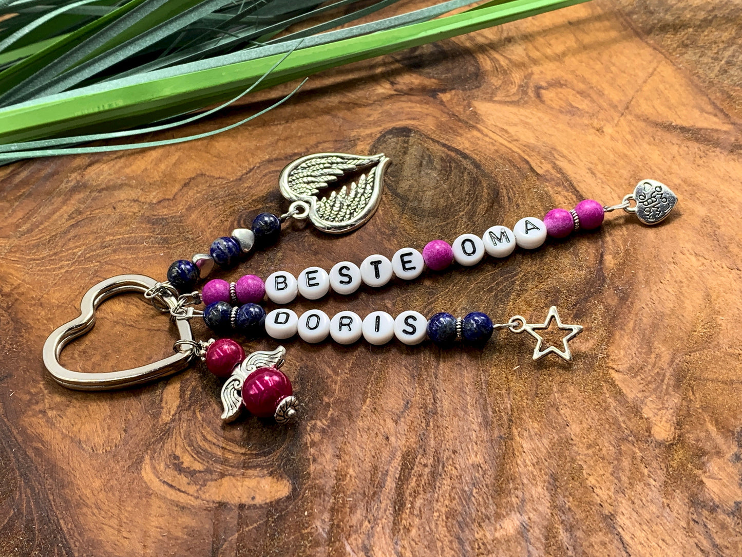 Schlüsselanhänger Beste Oma und Name Edelsteine echt wählbar -  Geschenk für Oma zur Geburt Enkelkind - personalisierbar