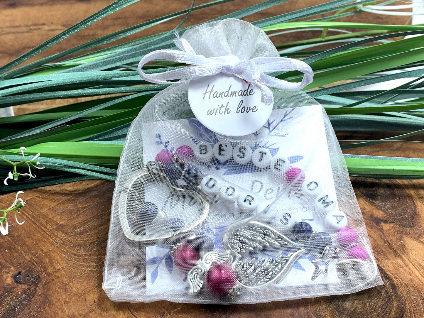 Schlüsselanhänger Beste Oma und Name Edelsteine echt wählbar -  Geschenk für Oma zur Geburt Enkelkind - personalisierbar