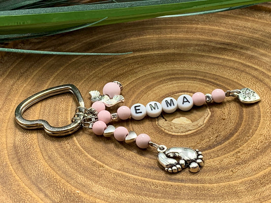 Schlüsselanhänger Name Emma Perlen Acryl Rosa - Geschenk Mutter Großmutter Geburt Taufe Liebe - personalisierbar - echte Edelsteine möglich