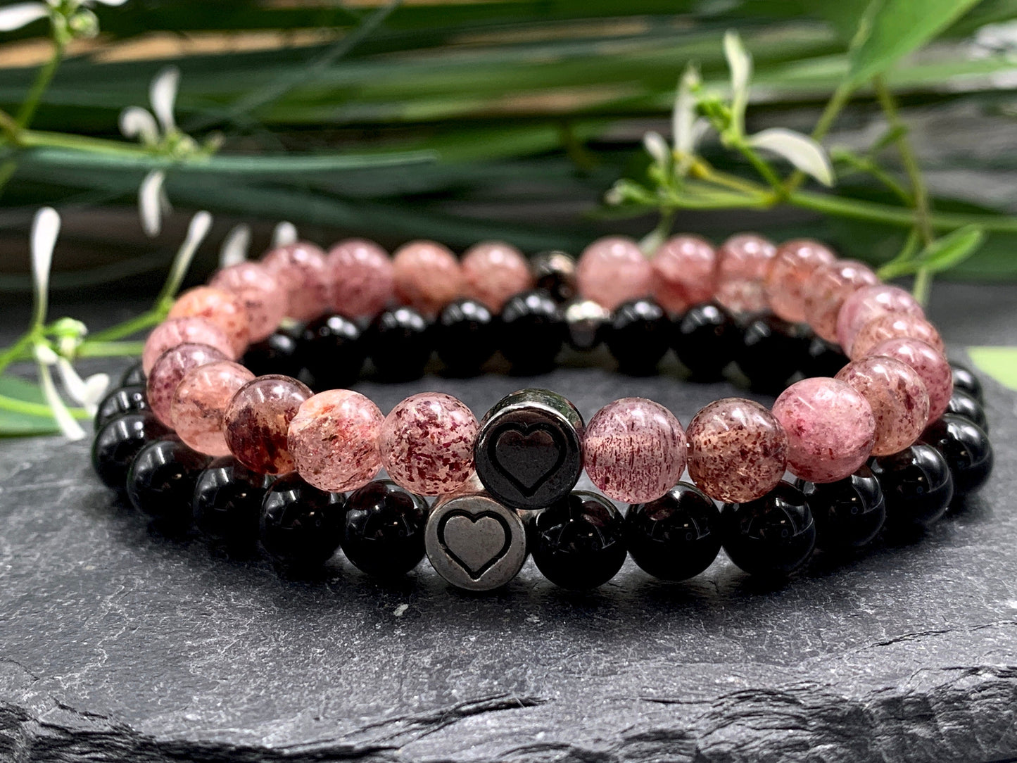 Armband Turmalin echter Naturstein mit Herz DQ - Silber Gold Roségold Gunmetal - spirituelles Armband - starker Schutzstein