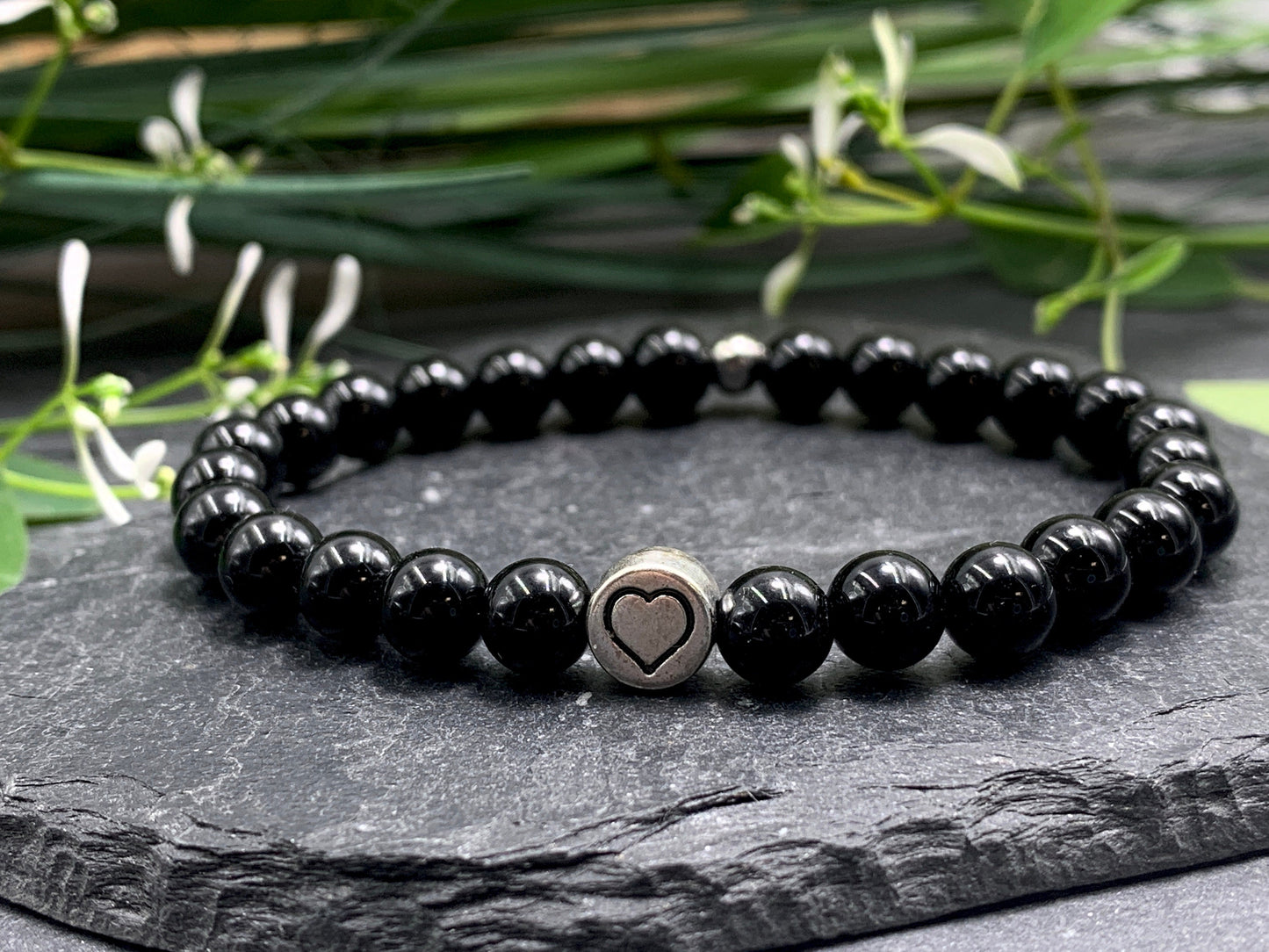 Armband Turmalin echter Naturstein mit Herz DQ - Silber Gold Roségold Gunmetal - spirituelles Armband - starker Schutzstein