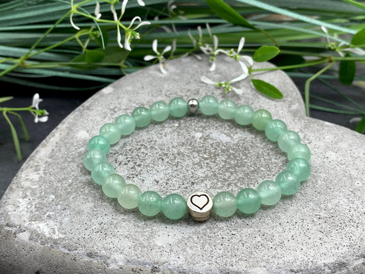 Perlenarmband Aventurin echter Naturstein mit Herz DQ - Silber Gold Roségold Gunmetal - spirituelles Armband - Geschenk Liebe Glück Freundin