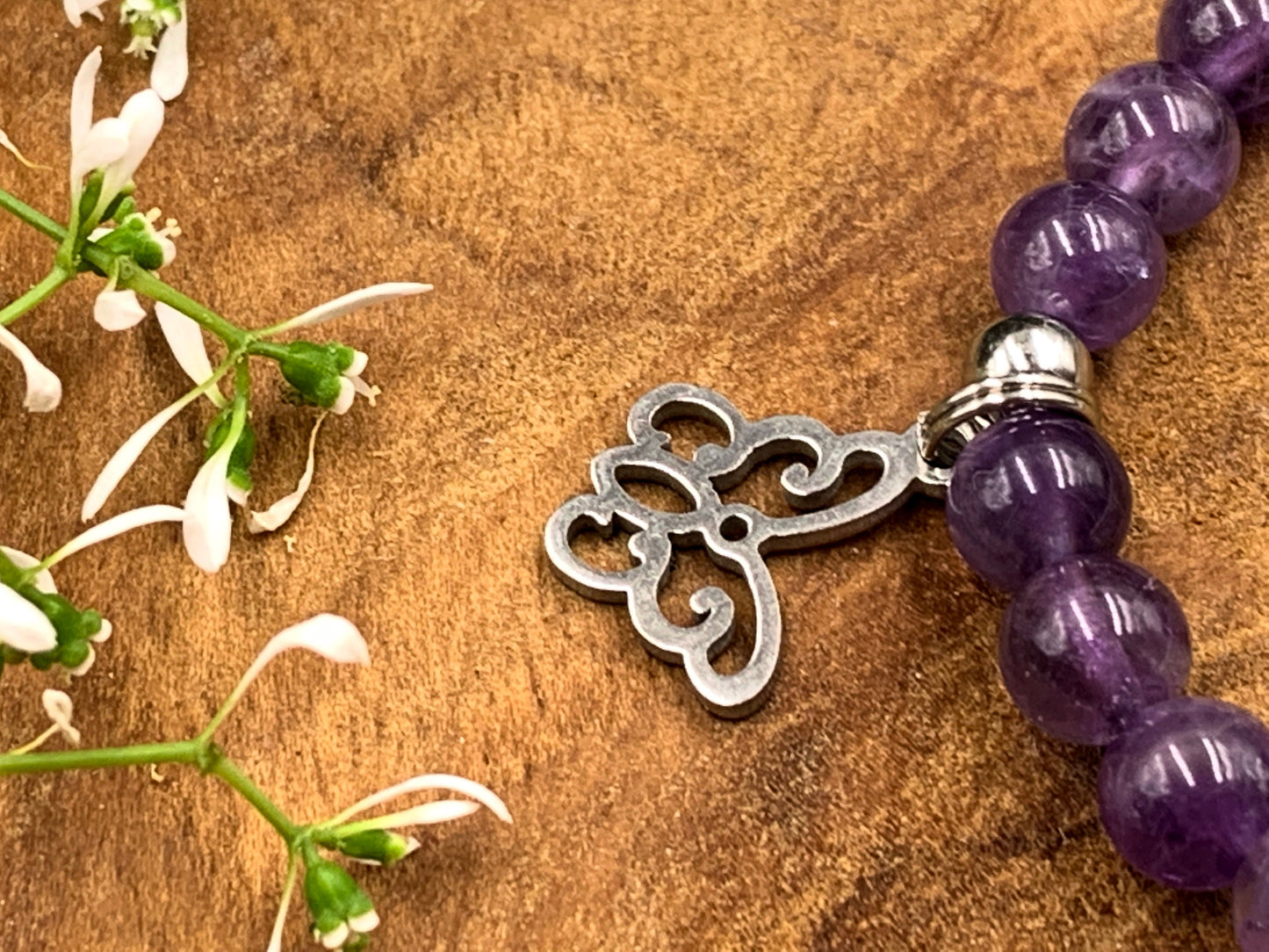 Armband Amethyst Schwesterherz Herzen Messing Platiniert - Geschenk Kleine Schwester Großer Bruder Geburt Geschwisterkind - personalisierbar
