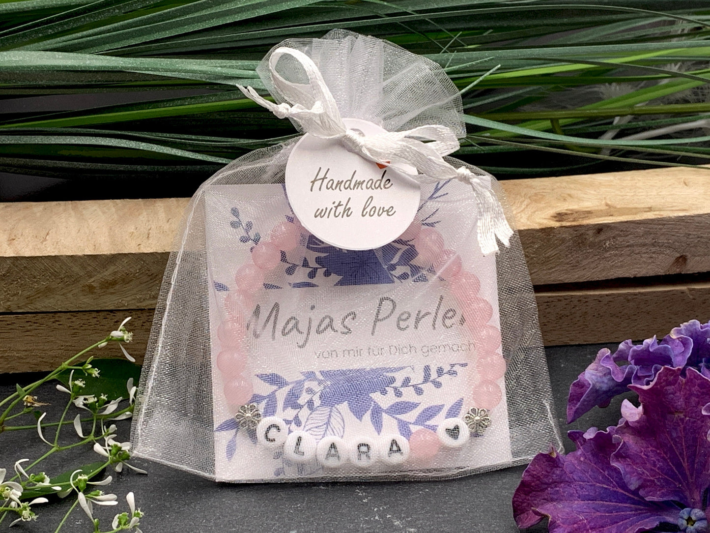 Armband Rosenquarz Clara- Perlenarmband Buchstaben – Geschenk Mama Liebe Mädchen Freundschaft - personalisierbar - diverse Edelsteine