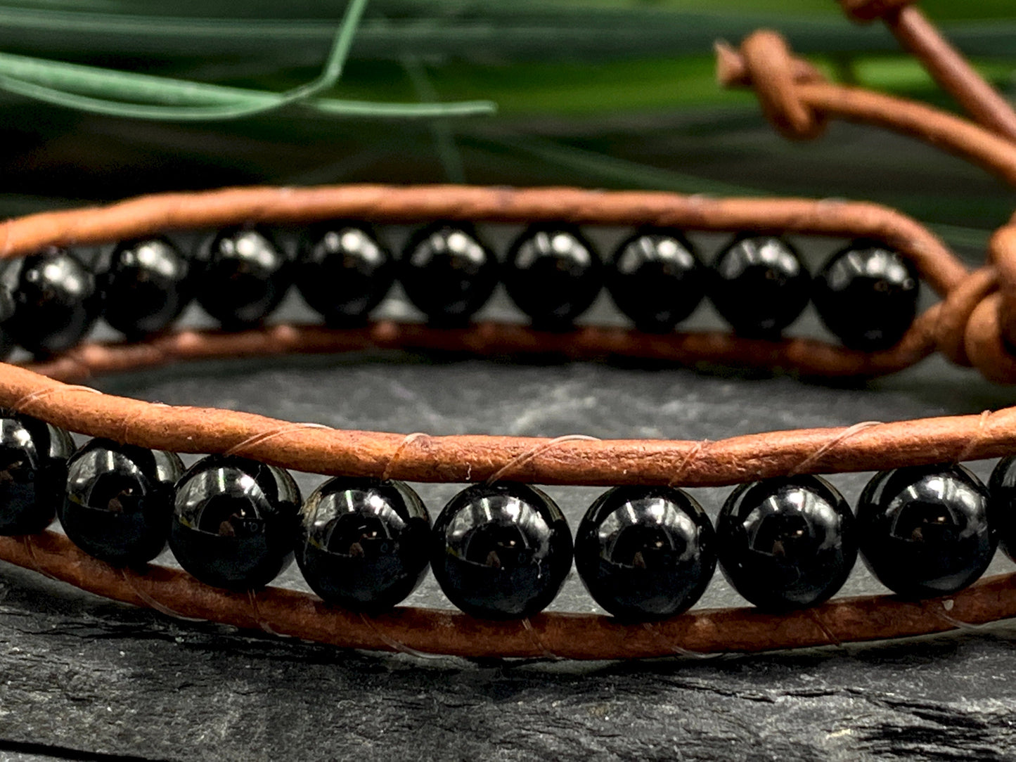 Wickelarmband Turmalin schwarz Vintagestill - Bohoarmband Festivalstil - viele Edelsteine möglich - Geschenk Perlenarmband Damen Herren