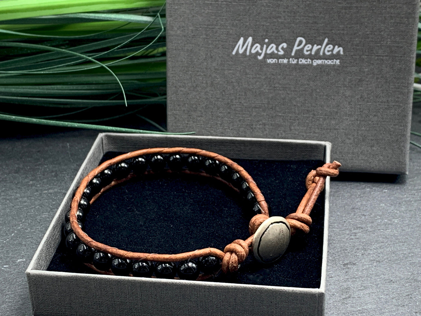 Wickelarmband Turmalin schwarz Vintagestill - Bohoarmband Festivalstil - viele Edelsteine möglich - Geschenk Perlenarmband Damen Herren