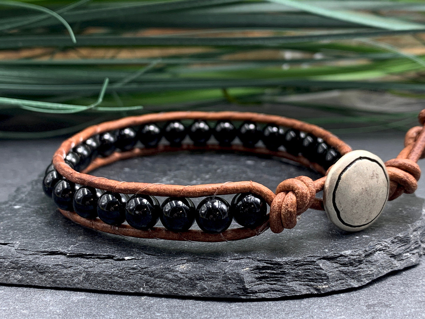 Wickelarmband Turmalin schwarz Vintagestill - Bohoarmband Festivalstil - viele Edelsteine möglich - Geschenk Perlenarmband Damen Herren