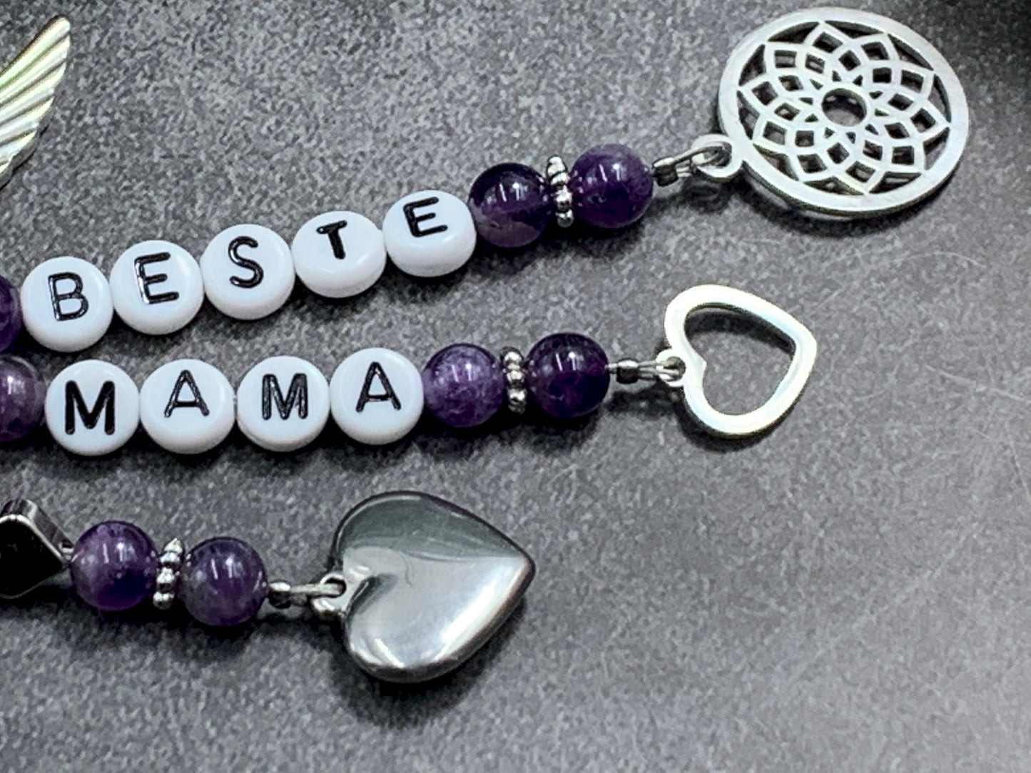 Schlüsselanhänger Beste Mama Amethyst echter Naturstein - Geschenk Mama Tante Oma Geburt Liebe - viele Edelsteine - personalisierbar
