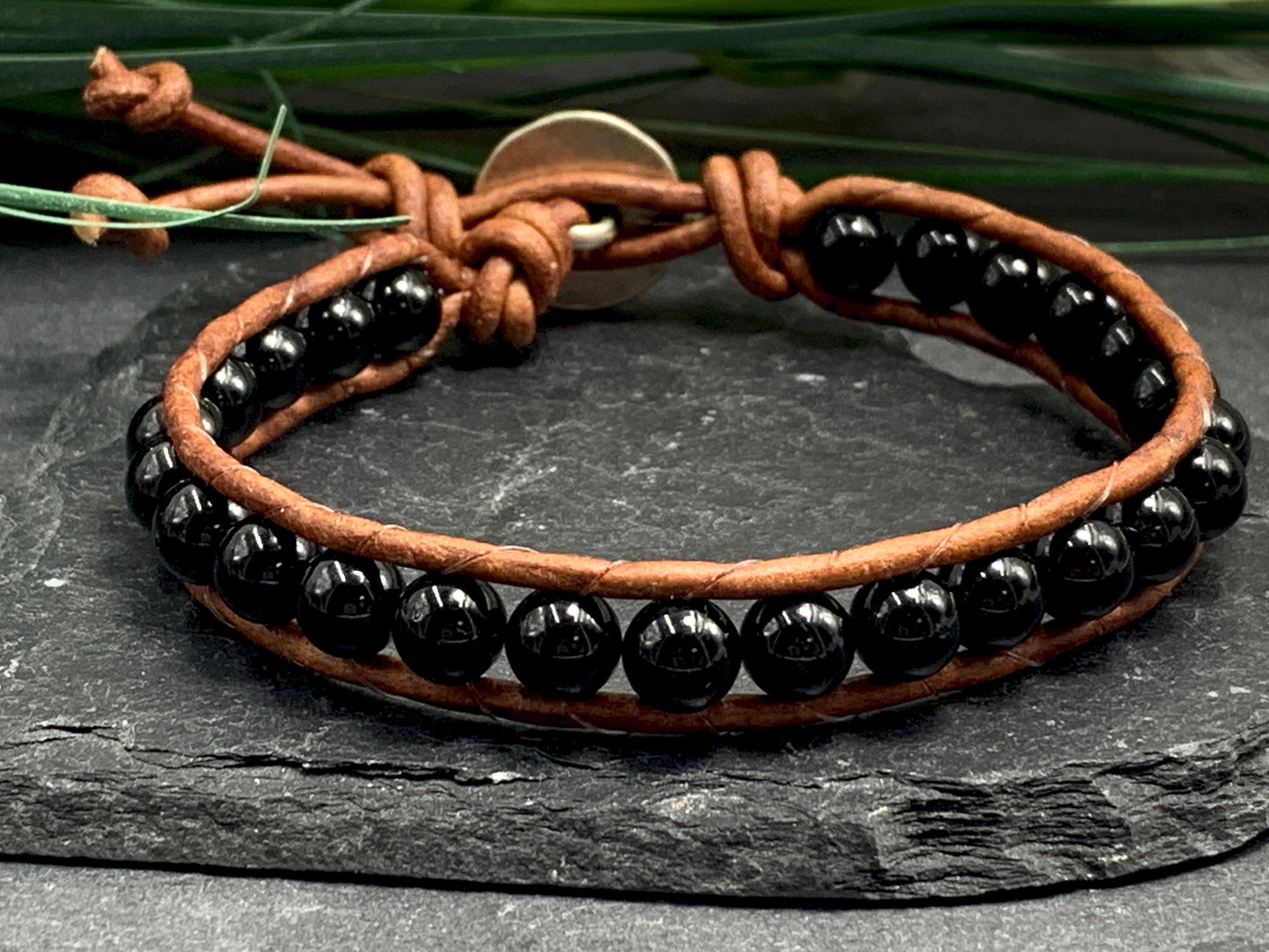 Wickelarmband Turmalin schwarz Vintagestill - Bohoarmband Festivalstil - viele Edelsteine möglich - Geschenk Perlenarmband Damen Herren