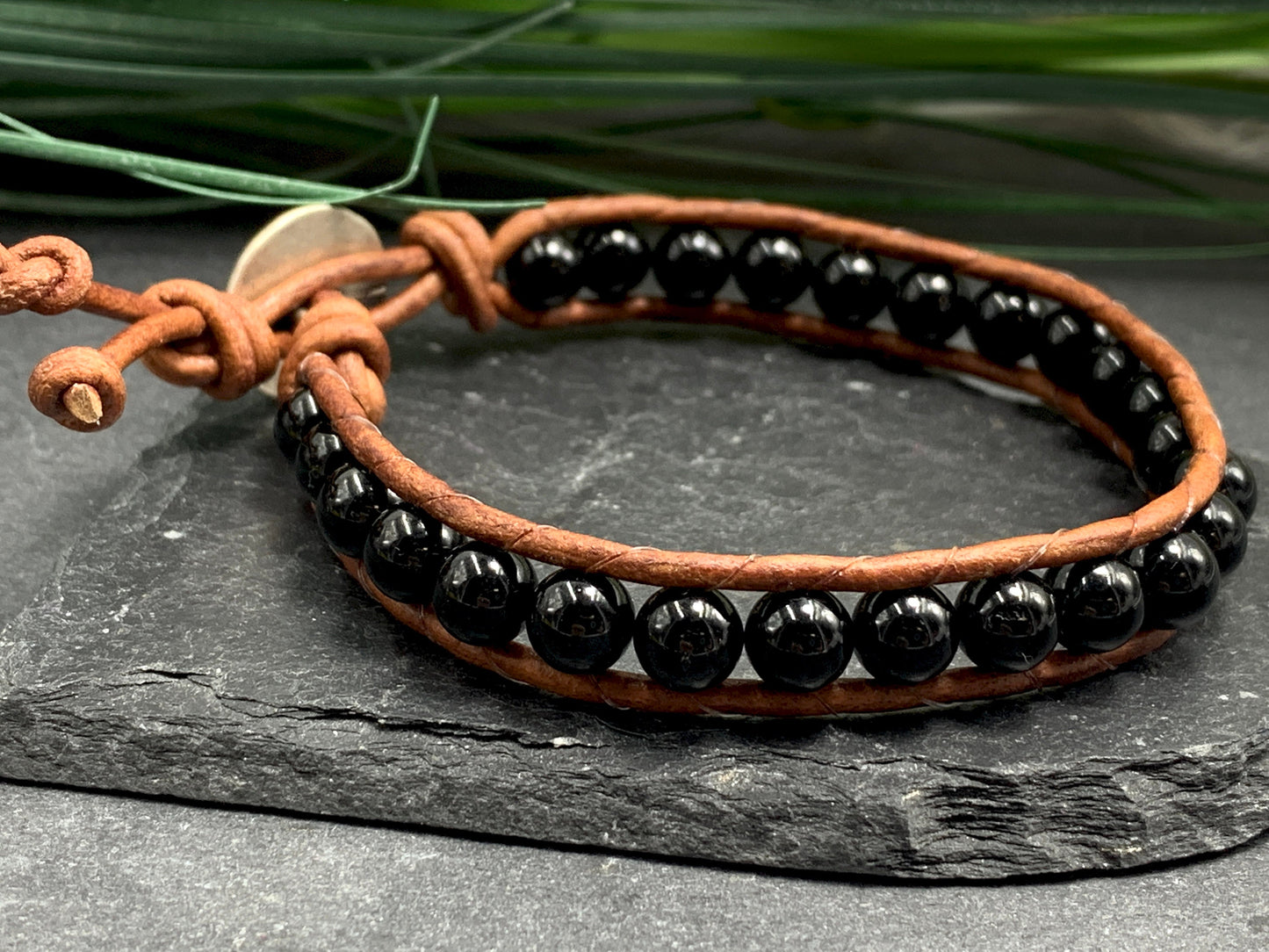 Wickelarmband Turmalin schwarz Vintagestill - Bohoarmband Festivalstil - viele Edelsteine möglich - Geschenk Perlenarmband Damen Herren