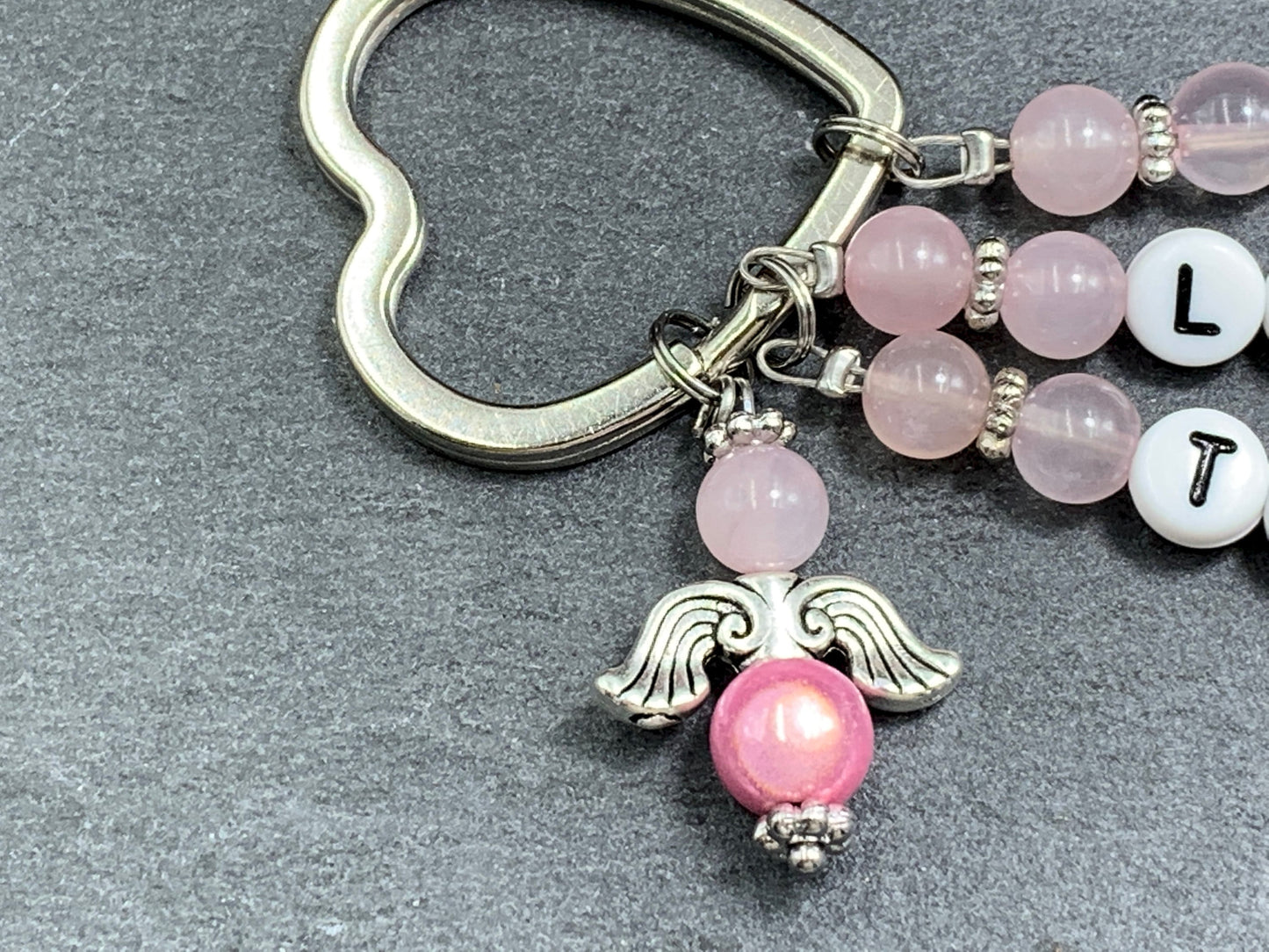 Schlüsselanhänger Liebste Trauzeugin Rosenquarz Herzen Platiniert  - Geschenk Brautjungfer Team Braut - Edelstein wählbar - personalisierbar