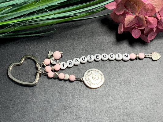 Schlüsselanhänger Trauzeugin Rosa Acryl - Geschenk Frage Trauzeugin Brautjungfer Team Braut JGA - viele eben - Edelsteine möglich