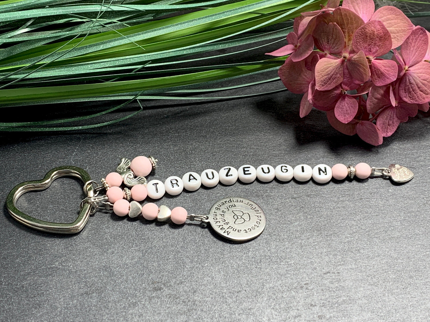 Schlüsselanhänger Trauzeugin Rosa Acryl - Geschenk Frage Trauzeugin Brautjungfer Team Braut JGA - viele eben - Edelsteine möglich
