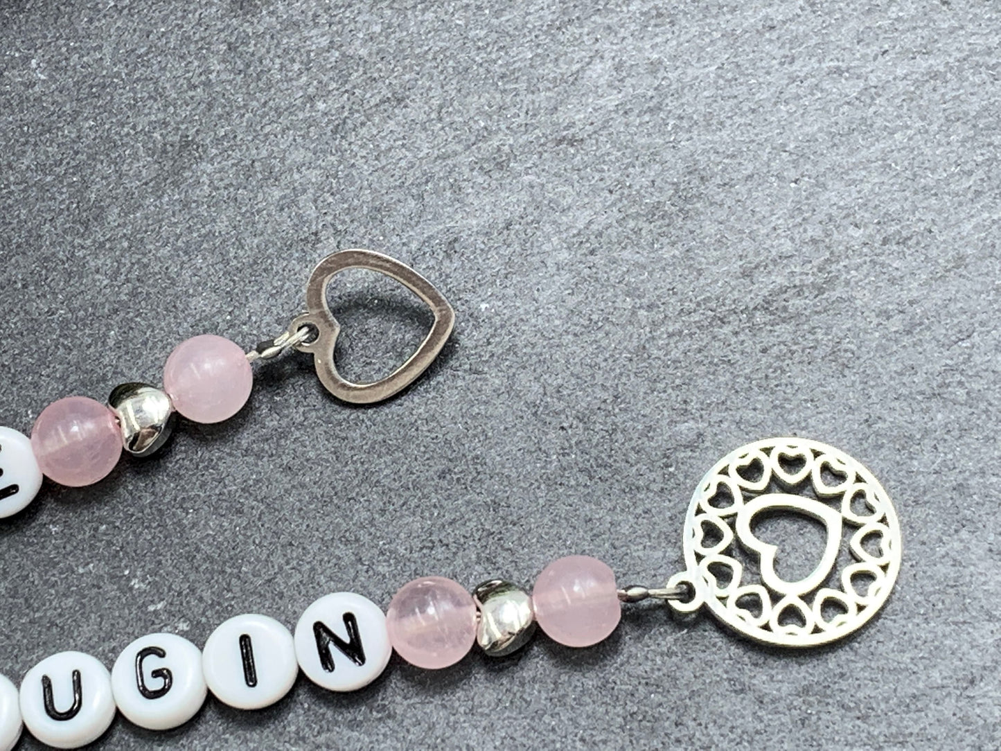 Schlüsselanhänger Liebste Trauzeugin Rosenquarz Herzen Platiniert  - Geschenk Brautjungfer Team Braut - Edelstein wählbar - personalisierbar