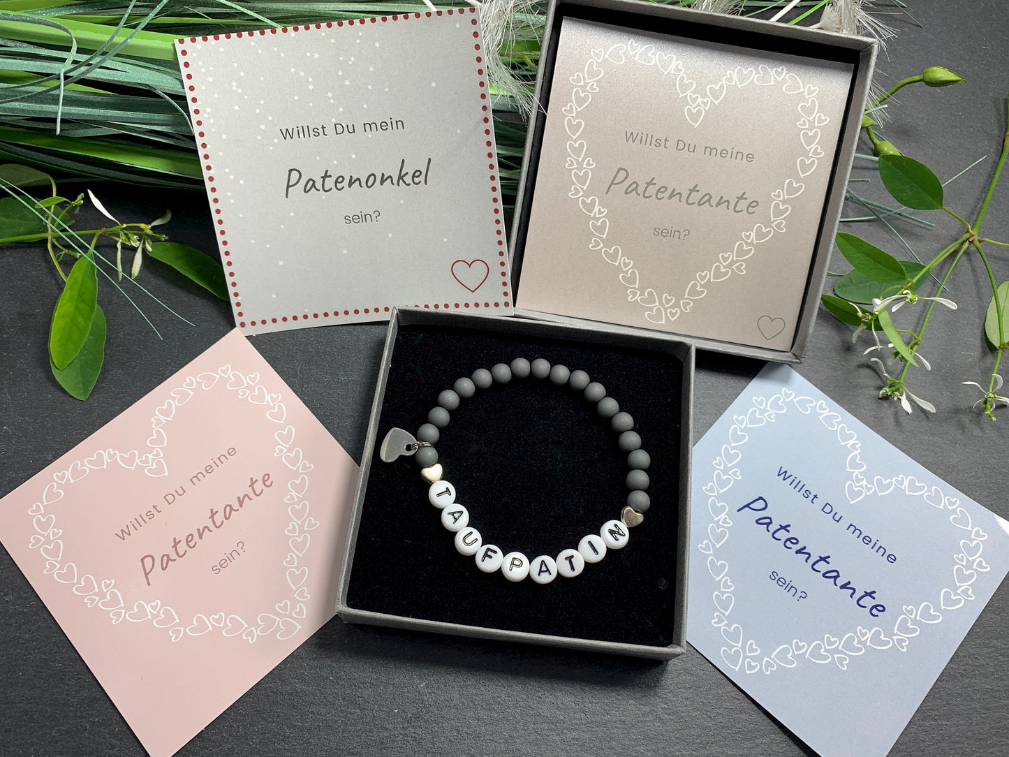 Armband Patenonkel Schwarz - Geschenk Taufpate Frage Patenschaft Erinnerungsarmband Taufe - Willst du mein Patenonkel sein - viele Farben