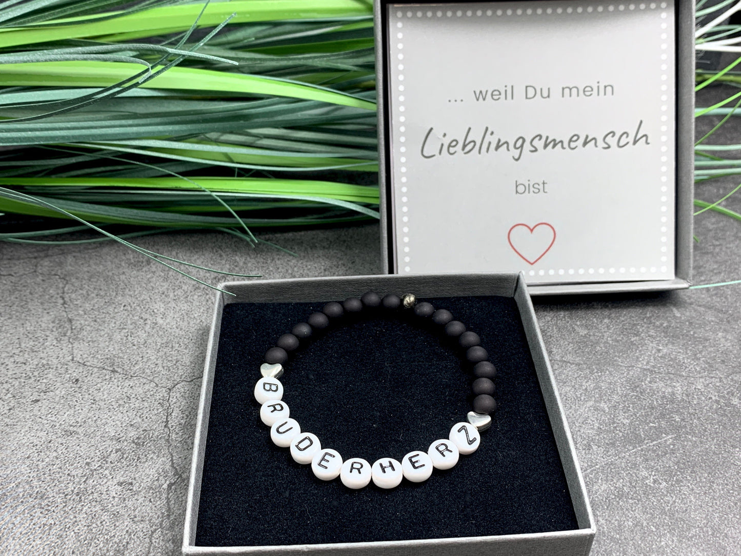 Perlenarmband Bruderherz Acryl Herz - Geschenk für Geschwister kleiner Bruder große Schwester KInderarmband - viele Farben personalisierbar