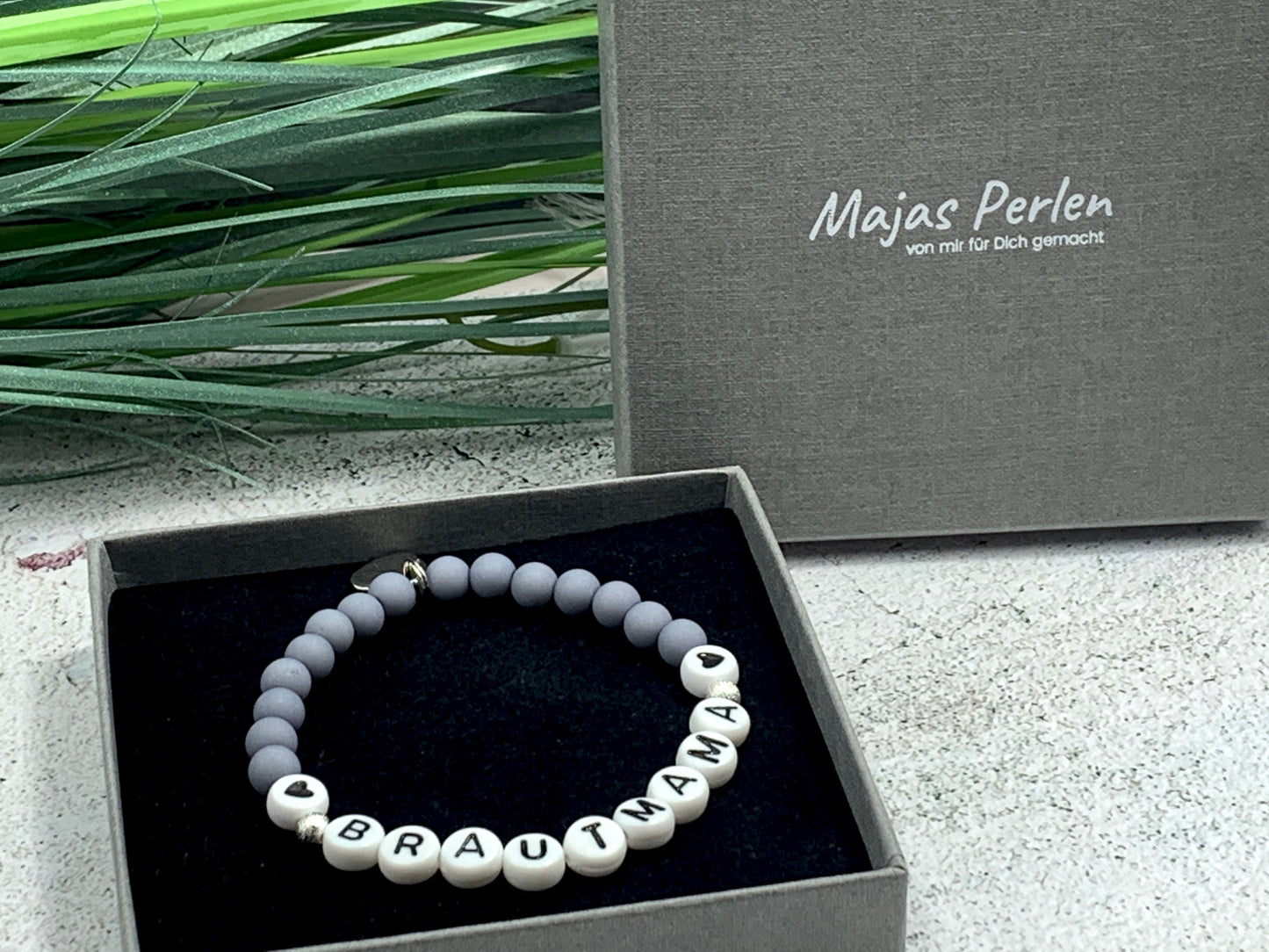 Armband Brautmama Grau Perlen Acryl 6 mm - Geschenk Brautmutter JGA Team Braut Andenken an Hochzeit - viele Farben