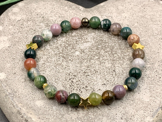 Armband Indischer Achat Sterne vergoldet - Perlenarmband Natursteine echt - Geschenk Lieblingsmensch  beste Freundin - anpassbar