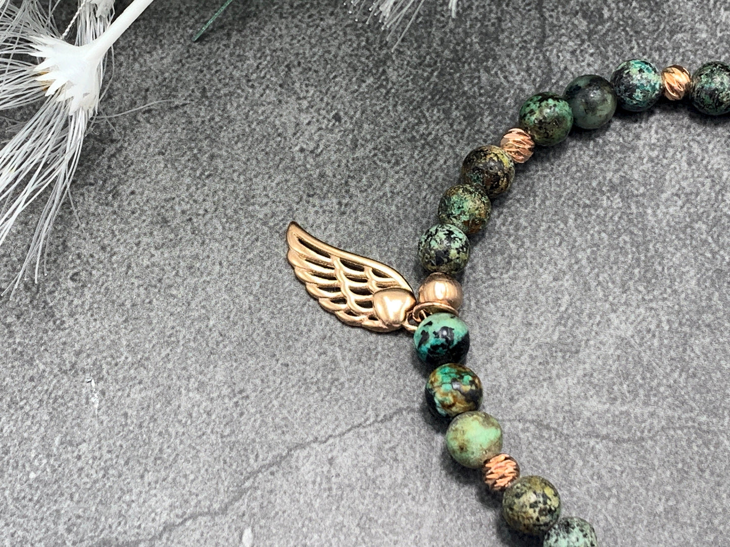 Armband Afrikanischer Türkis Herz Roségold - Perlenarmband Naturstein echt - Geschenk Mama Liebe Lieblingsmensch - personalisierbar