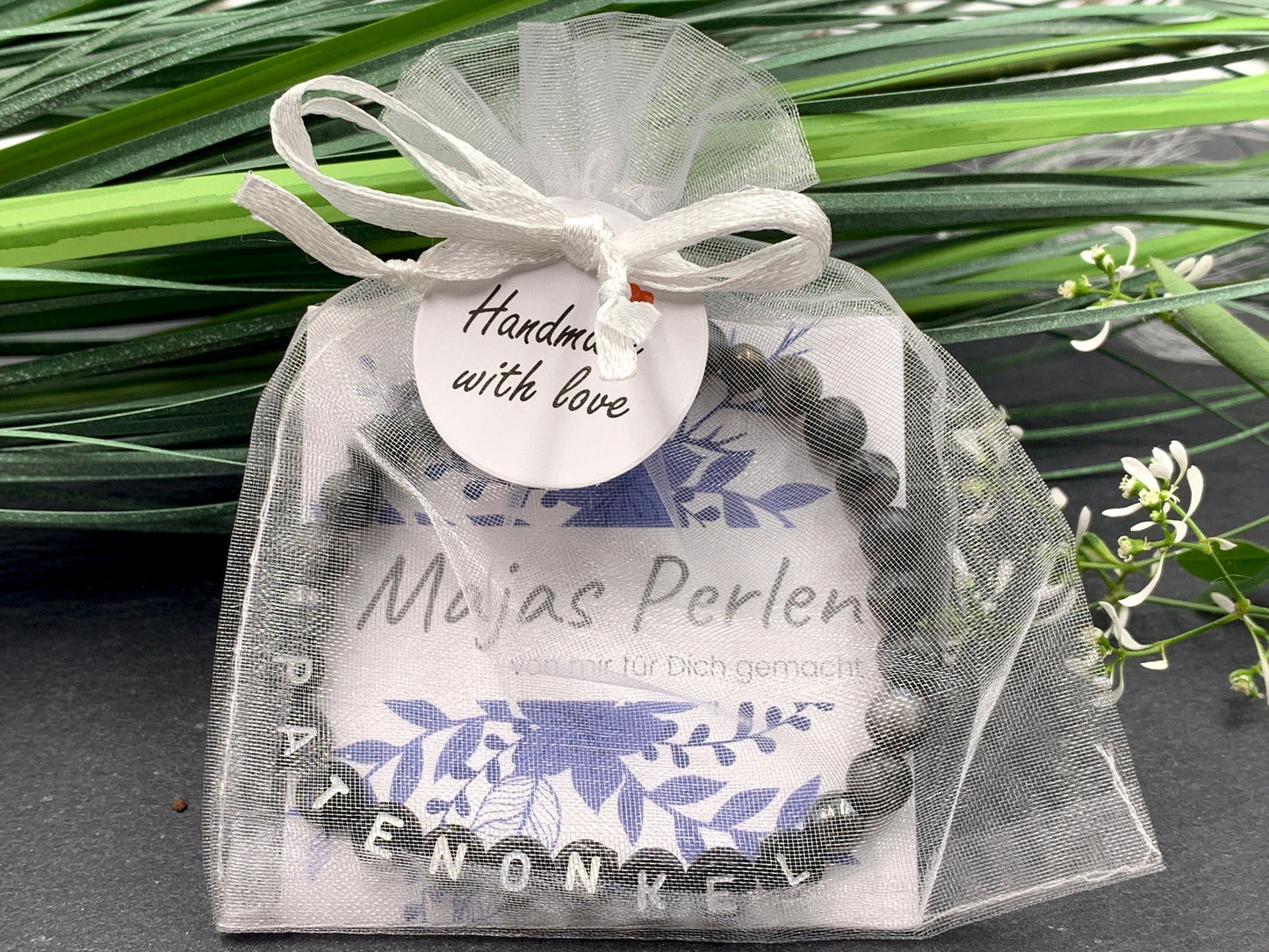 Armband Patenonkel Labradorit - Andenken Armband Taufe Taufgeschenk Pate Perlenarmband Frage Patenschaft - Wunschedelstein