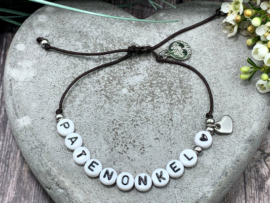 Armband Makramee Patenonkel Schwarz Perlen Edelstahl - Geschenk Patenschaft Andenken Taufgeschenk Pate - viele Farben personalisierbar