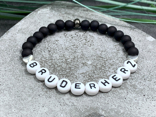 Perlenarmband Bruderherz Acryl Herz - Geschenk für Geschwister kleiner Bruder große Schwester KInderarmband - viele Farben personalisierbar