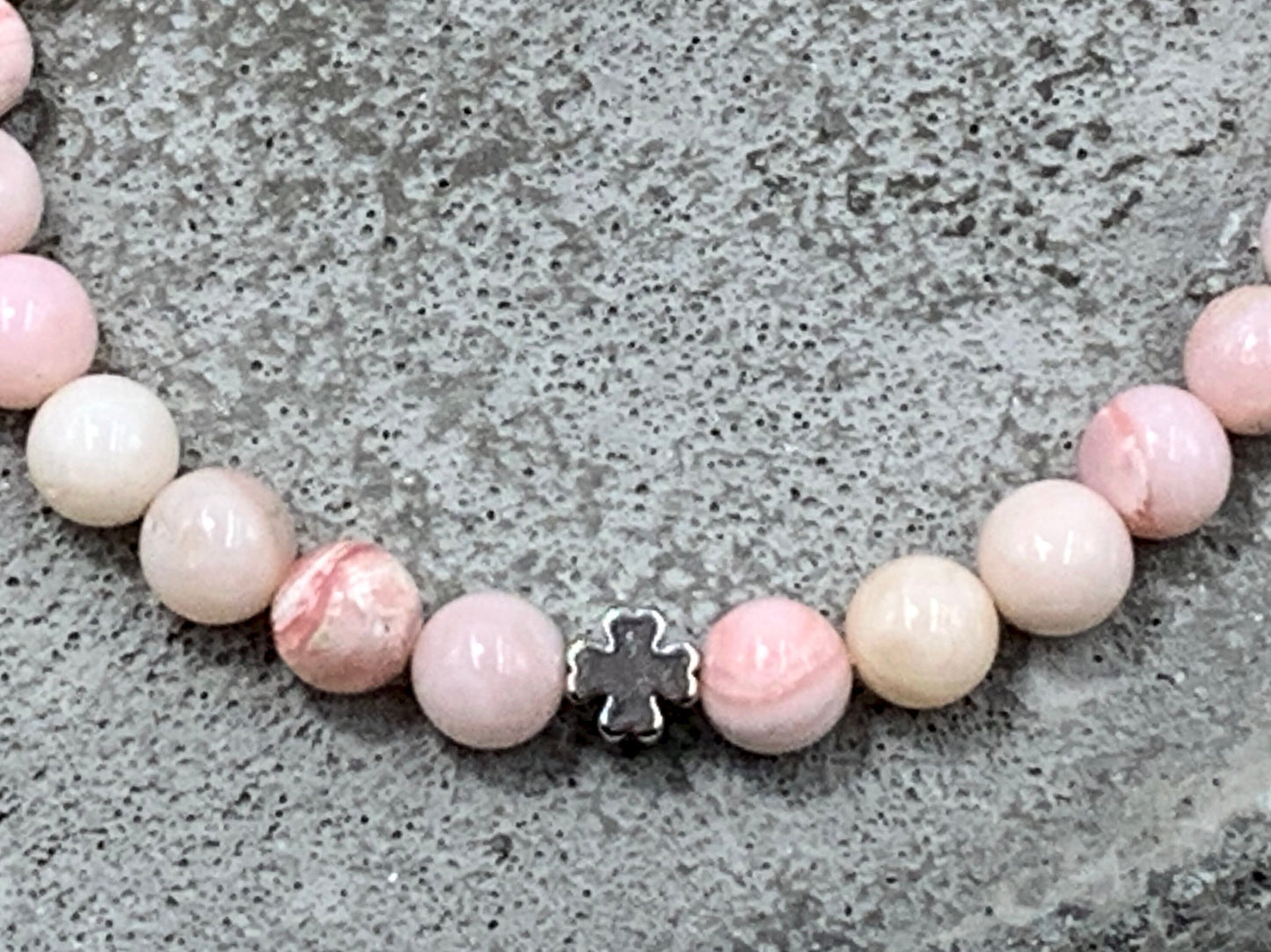 Armband Opal Rosa Makramee - Glückskleeperle echt Platiniert - Perlenarmband Naturstein echt - personalisierbar - viele Edelsteine