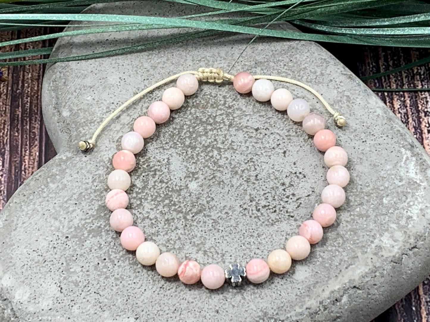 Armband Opal Rosa Makramee - Glückskleeperle echt Platiniert - Perlenarmband Naturstein echt - personalisierbar - viele Edelsteine