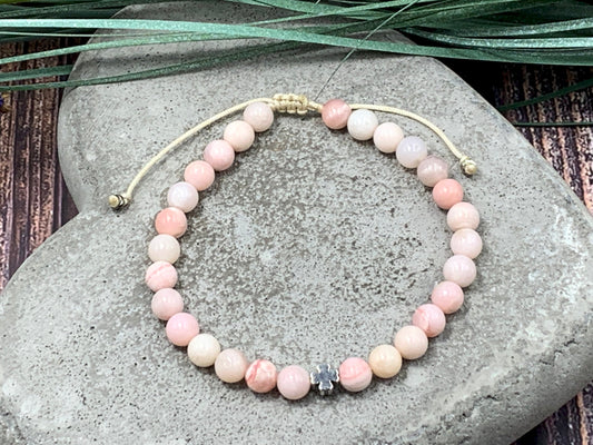 Armband Opal Rosa Makramee - Glückskleeperle echt Platiniert - Perlenarmband Naturstein echt - personalisierbar - viele Edelsteine