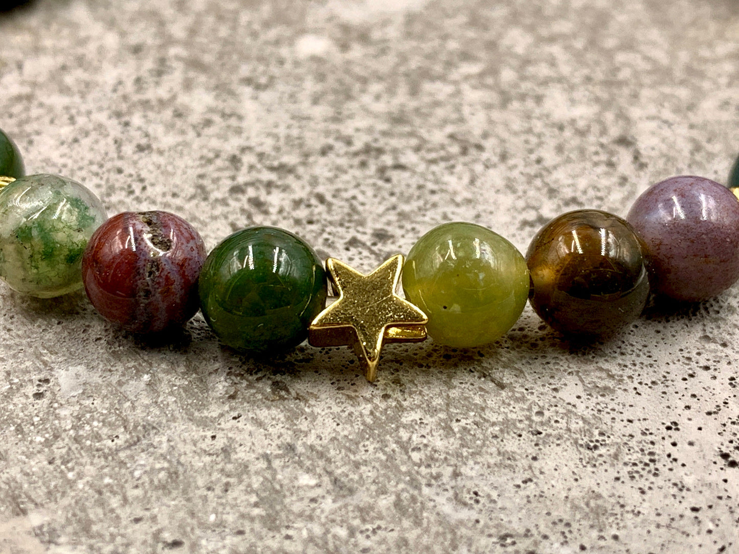 Armband Indischer Achat Sterne vergoldet - Perlenarmband Natursteine echt - Geschenk Lieblingsmensch  beste Freundin - anpassbar