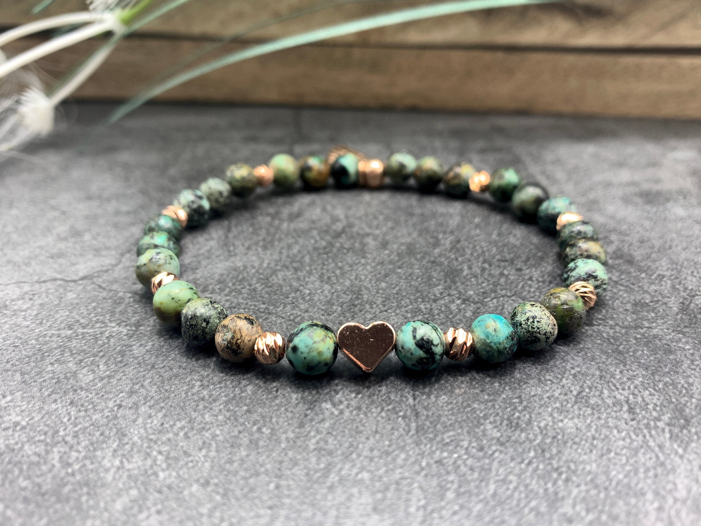Armband Afrikanischer Türkis Herz Roségold - Perlenarmband Naturstein echt - Geschenk Mama Liebe Lieblingsmensch - personalisierbar