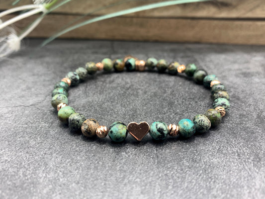 Armband Afrikanischer Türkis Herz Roségold - Perlenarmband Naturstein echt - Geschenk Mama Liebe Lieblingsmensch - personalisierbar