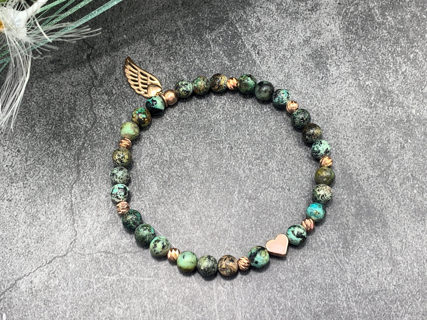 Armband Afrikanischer Türkis Herz Roségold - Perlenarmband Naturstein echt - Geschenk Mama Liebe Lieblingsmensch - personalisierbar