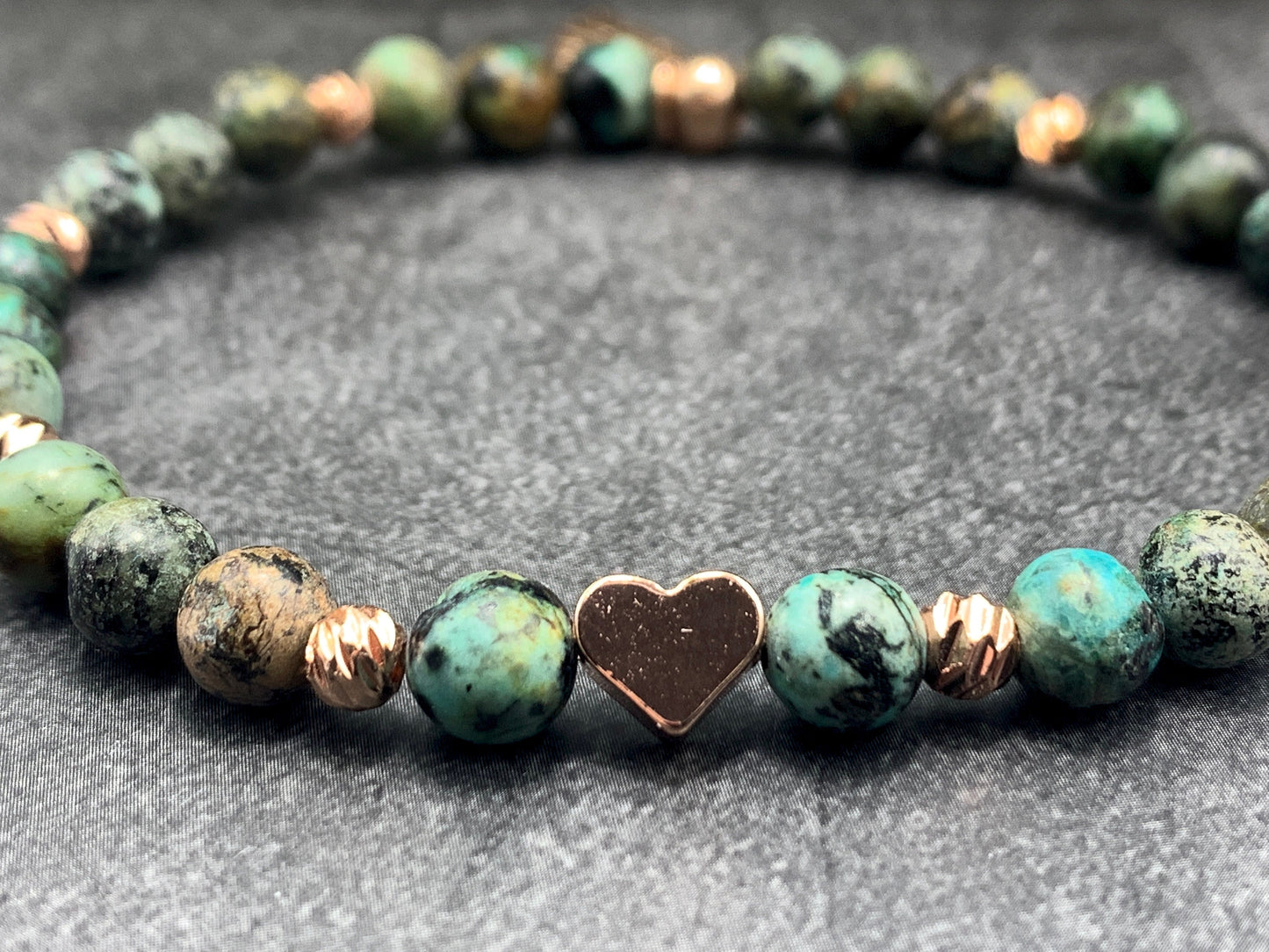 Armband Afrikanischer Türkis Herz Roségold - Perlenarmband Naturstein echt - Geschenk Mama Liebe Lieblingsmensch - personalisierbar