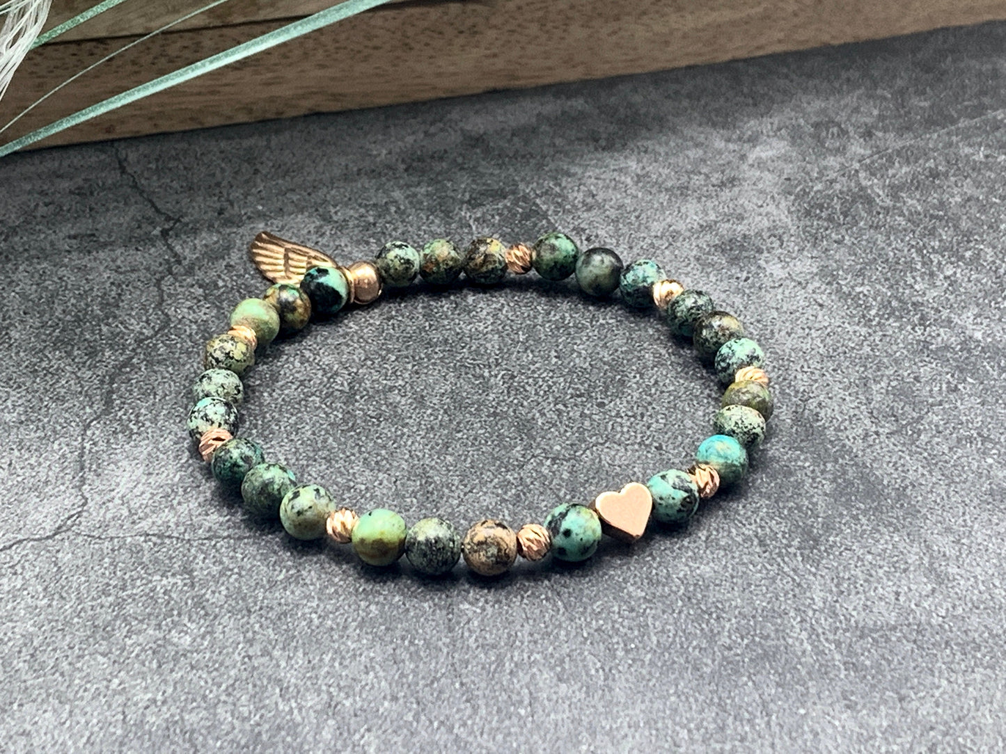 Armband Afrikanischer Türkis Herz Roségold - Perlenarmband Naturstein echt - Geschenk Mama Liebe Lieblingsmensch - personalisierbar