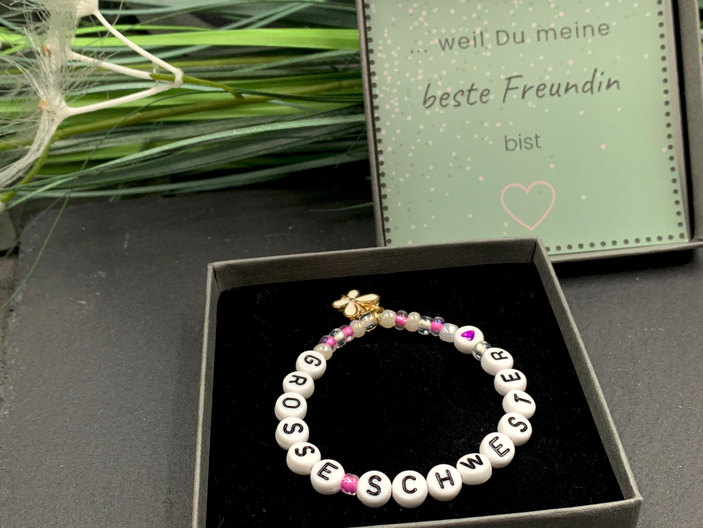 Perlenarmband Grosse Schwester Rosa - Geschenk Schwesterherz kleiner Bruder Familie Mädchenarmband - Wunschfarbe - personalisierbar