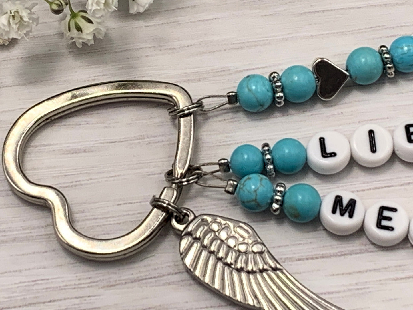 Schlüsselanhänger Liebster Mensch Türkis echte Edelsteine -  Geschenk Lieblingsmnsch Herzensmensch Seelenschwester - personalisierbar