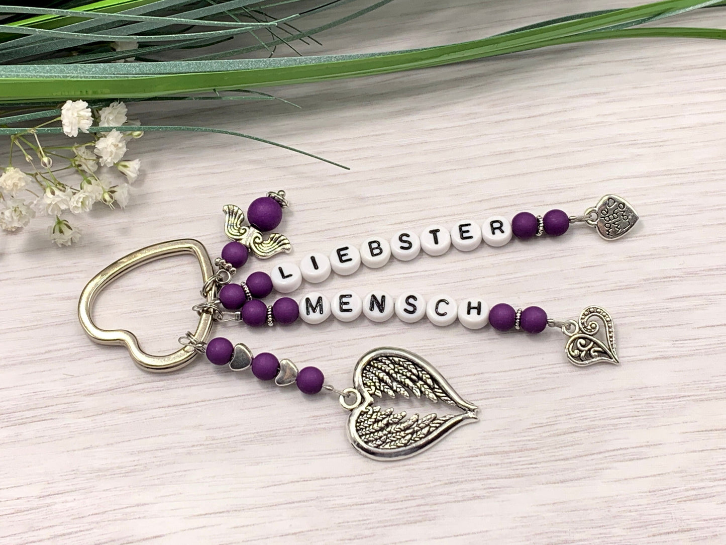 Schlüsselanhänger Liebster Mensch Perlen Acryl Purple - Geschenk Liebe Herzensmensch beste Freundin - personalisierbar - Edelsteine möglich