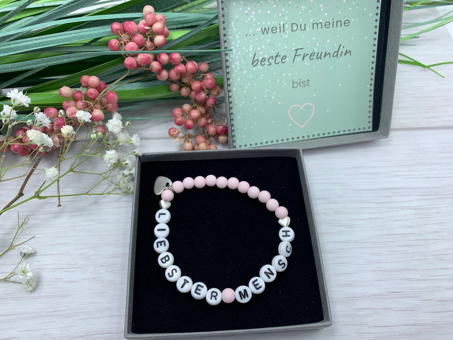 Armband liebster Mensch Rosa Acryl - Freundschaftsarmband Geschenk Lieblingsmensch beste Freundin - viele Farben - personalisierbar